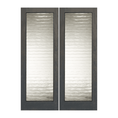 Full-Lite Midcentury Modern Mahogany Exterior Double Door Slabs – FG 2 Small Wave