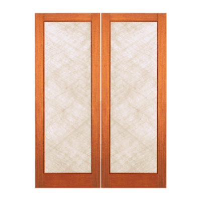 Full-Lite Midcentury Modern Mahogany Exterior Double Door Slabs – FG 31 Silk Glass