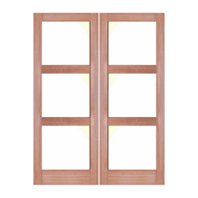 3-Lite Midcentury Modern Mahogany Interior Double Door Slabs – SH 19 Mahogany