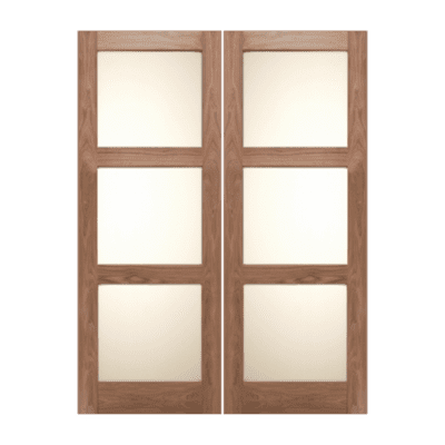 3-Lite Midcentury Modern Walnut Interior Double Door Slabs – SH 19 Walnut