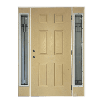 6-Panel Classic Fiberglass Exterior Single Prehung Sidelite Door- Decorative Glass Sidelites – Left Hand Inswing