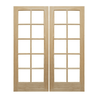 10-Lite Classic Stain Grade Pine Interior Double Door Slabs – French Door w/Clear Glass