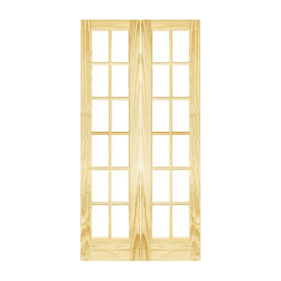12-Lite Classic Stain Grade Pine Interior Double Door Slabs – French Door w/ Clear Glass