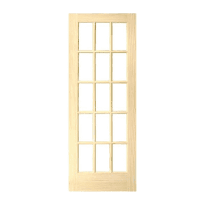 15-Lite Classic Stain Grade Pine Interior Single Door Slab – French Door w/ Clear Glass