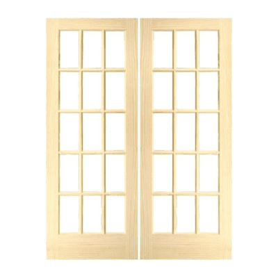 15-Lite Classic Stain Grade Pine Interior Double Door Slabs – French Door w/ Clear Glass
