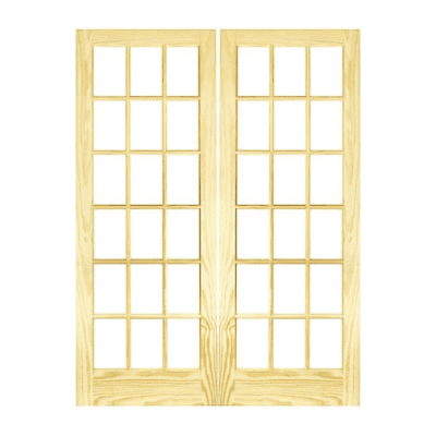 18-Lite Classic Stain Grade Pine Interior Double Door Slabs – French Door w/Clear Glass