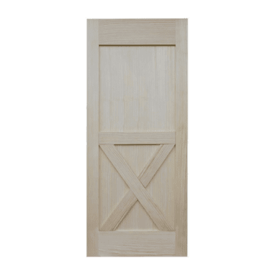 2-Panel Farmhouse Clear Pine Interior Barn Door Slab – Half X Brace Style