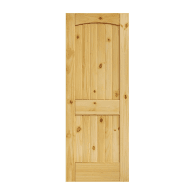 2-Panel Classic Knotty Pine Interior Single Door Slab – Arch Top w/ V-Groove 8’0″