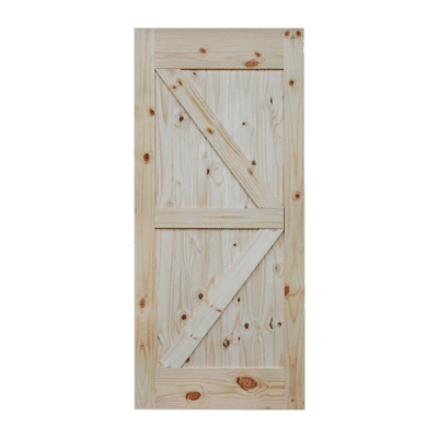 2-Panel Farmhouse Knotty Pine Interior Barn Door Slab – British Brace Style – U-Groove