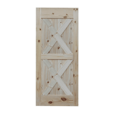 2-Panel Farmhouse Knotty Pine Interior Barn Door Slab – Double X Brace Style – U-Groove