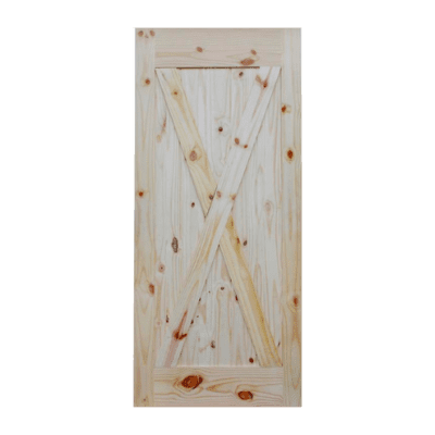 1-Panel Farmhouse Knotty Pine Interior Barn Door Slab – X Brace Style – U-Groove