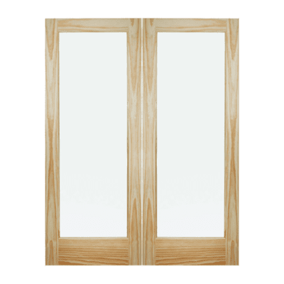 Full-Lite Classic Stain Grade Pine Interior Double Door Slab – French Doors w/ Clear Glass