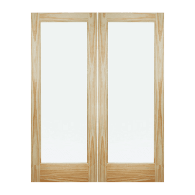 Full-Lite Classic Stain Grade Pine Interior Double Door Slabs – French Doors w/ Frosted Glass
