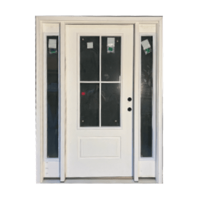 4-Lite over 1-Panel Farmhouse Fiberglass Exterior Prehung Sidelite Door – 3/4 Four Lite – Left Hand Inswing