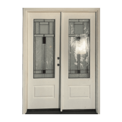 1-Lite over 1-Panel Classic Fiberglass Exterior Prehung Double Door – 3/4 Square Lite w/ Hammered Glass – Right Hand Inswing