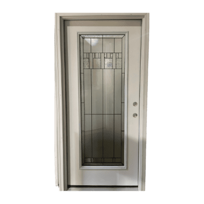Full-Lite Fiberglass Classic Exterior Prehung Single Door – Decorative Glass – Right Hand Inswing