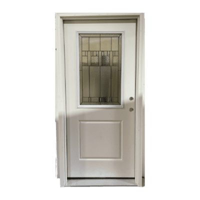 1-Lite Fiberglass Classic Exterior Prehung Single Door – 1/2 Lite Decorative Glass – Left Hand Inswing